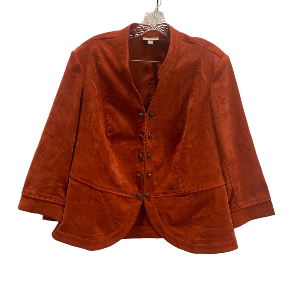 Roz & Ali Military Blazer Cardigan womens Rust Orange Clasp front Velour Size 1X